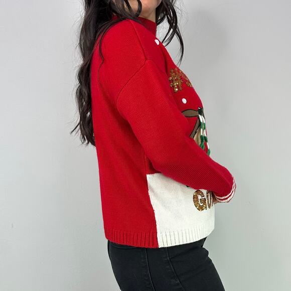 Hooked Up "#Squad Goals" Red Ugly Christmas Sweater Sequins - Picture 3 of 8